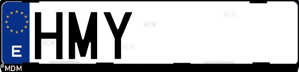 Matrícula española HMY, correspondiente al año 2012