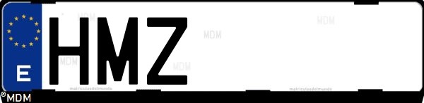 Matrícula española HMZ, correspondiente al año 2012