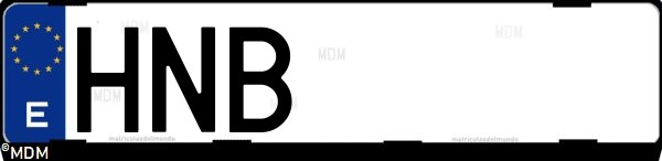 Matrícula española HNB, correspondiente al año 2012