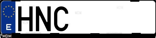 Matrícula española HNC, correspondiente al año 2012