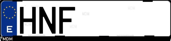Matrícula española HNF, correspondiente al año 2012