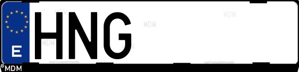 Matrícula española HNG, correspondiente al año 2012