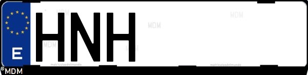 Matrícula española HNH, correspondiente al año 2012