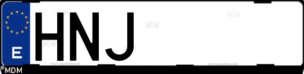 Matrícula española HNJ, correspondiente al año 2012