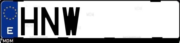 Matrícula española HNW, correspondiente al año 2013