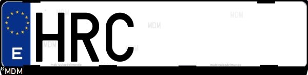 Matrícula española HRC, correspondiente al año 2013