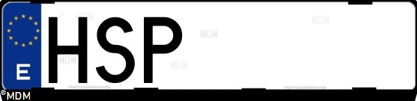 Matrícula española HSP, correspondiente al año 2013