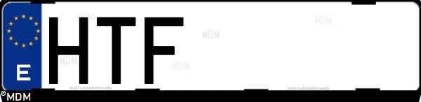 Matrícula española HTF, correspondiente al año 2013