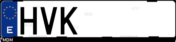 Matrícula española HVK, correspondiente al año 2014