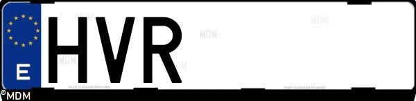 Matrícula española HVR, correspondiente al año 2014