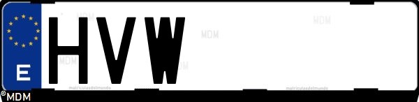 Matrícula española HVW, correspondiente al año 2014