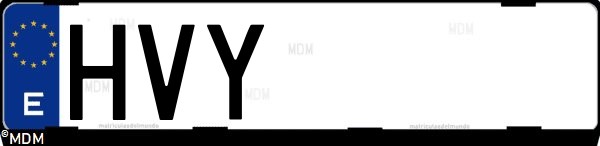Matrícula española HVY, correspondiente al año 2014