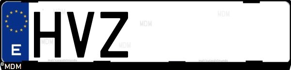 Matrícula española HVZ, correspondiente al año 2014