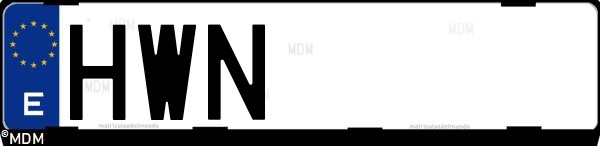 Matrícula española HWN, correspondiente al año 2014