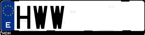 Matrícula española HWW, correspondiente al año 2014
