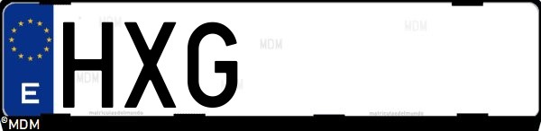Matrícula española HXG, correspondiente al año 2014