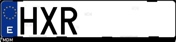 Matrícula española HXR, correspondiente al año 2014