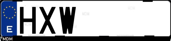 Matrícula española HXW, correspondiente al año 2014