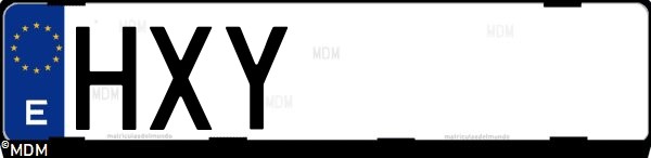 Matrícula española HXY, correspondiente al año 2014