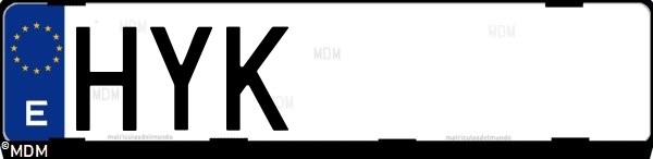 Matrícula española HYK, correspondiente al año 2014