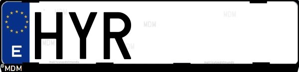 Matrícula española HYR, correspondiente al año 2014