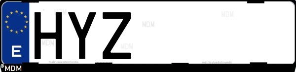 Matrícula española HYZ, correspondiente al año 2014