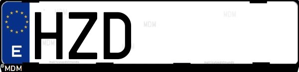 Matrícula española HZD, correspondiente al año 2014