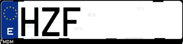 Matrícula española HZF, correspondiente al año 2014