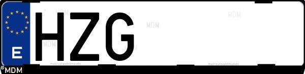Matrícula española HZG, correspondiente al año 2014