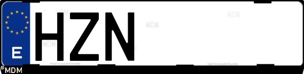 Matrícula española HZN, correspondiente al año 2014