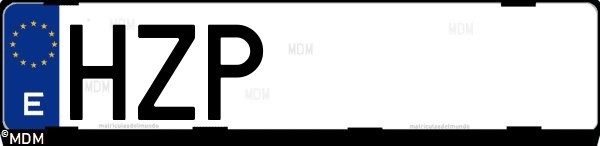 Matrícula española HZP, correspondiente al año 2014