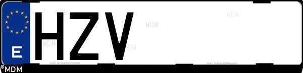 Matrícula española HZV, correspondiente al año 2014