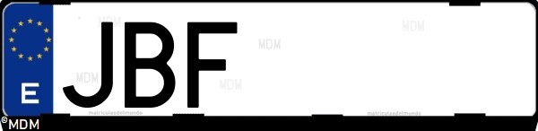 Matrícula española JBF, correspondiente al año 2014