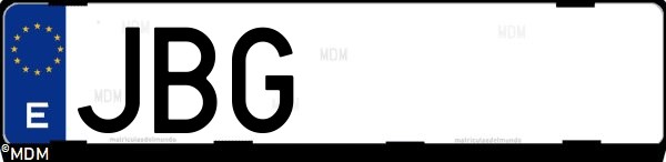 Matrícula española JBG, correspondiente al año 2014