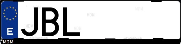 Matrícula española JBL, correspondiente al año 2014