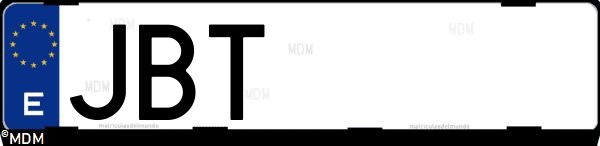 Matrícula española JBT, correspondiente al año 2014