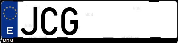 Matrícula española JCG, correspondiente al año 2015