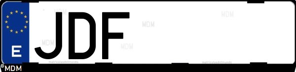 Matrícula española JDF, correspondiente al año 2015