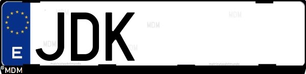 Matrícula española JDK, correspondiente al año 2015