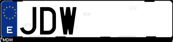Matrícula española JDW, correspondiente al año 2015