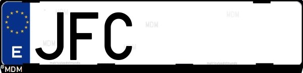 Matrícula española JFC, correspondiente al año 2015