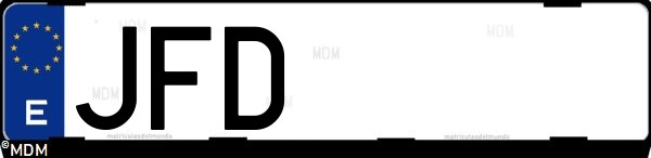 Matrícula española JFD, correspondiente al año 2015