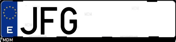 Matrícula española JFG, correspondiente al año 2015