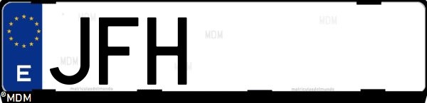 Matrícula española JFH, correspondiente al año 2015