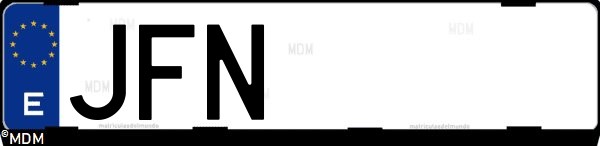 Matrícula española JFN, correspondiente al año 2015