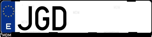 Matrícula española JGD, correspondiente al año 2015