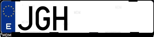 Matrícula española JGH, correspondiente al año 2015