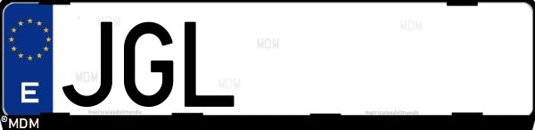 Matrícula española JGL, correspondiente al año 2015