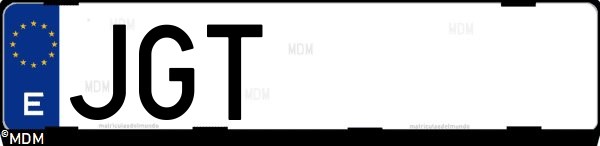 Matrícula española JGT, correspondiente al año 2015