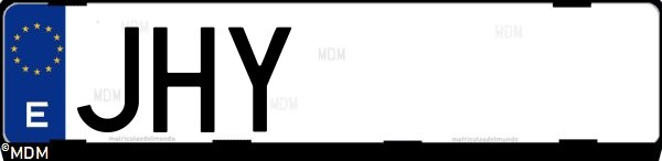 Matrícula española JHY, correspondiente al año 2015